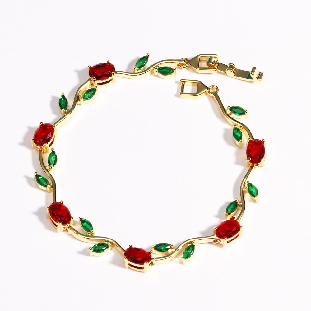 Braccialetto Rosa con Zirconia Cubica e Fiori di Vite, Braccialetto Metallico Dolce e Romantico per Donne Gioielli Regali per Matrimoni e Feste