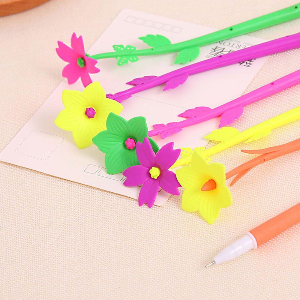 5/10pcs Color Random Gifts Stationery Colorful Soft Silicone Flowers Gel Pen Black Ink Ballpoint Pen