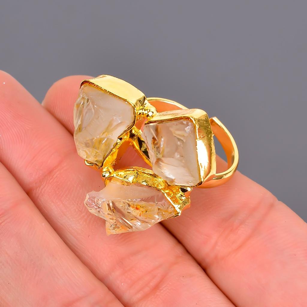Citrine Gemstone Gold Plated Birthday Statement Boho Cocktail Electroformed Ring V-120
