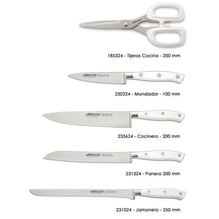 Knife Block - ARCOS - Riviera - 4 Pieces + 1 Scissors - Stainless Steel Blades - White Handle
