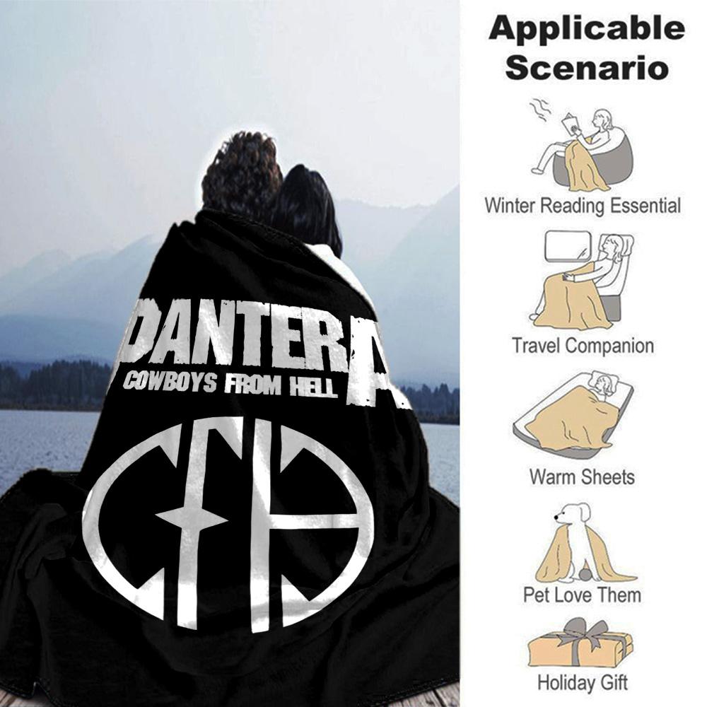Pantera Cowboys From Hell Band Logo Graphic Print Flannel Blanket Black Background Heavy Metal Rock Soft Throw Blanket Music Fan Home Decor