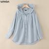 VONDA Oversized Women Casual Long Sleeve Striped Loose Hooded Shirts Blouse
