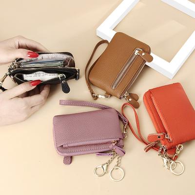 Ladies Wallet Luxury High Quality Short Vintage Purse Multi-card Coin Wallets Genuine Leather Women Zipper Keychain Hasp Purses