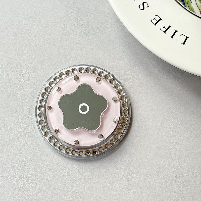 Small Fresh Flower Mirror Mobile Phone Airbag Holder Solid Color Ring Rhinestone Magnetic Creative Design Women'S Gift