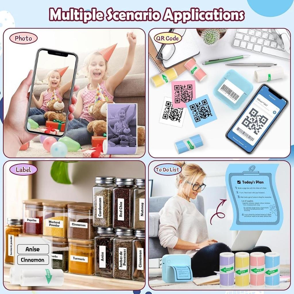 57mm Mini Thermal Printer Stickers Paper, Multicolor Mini Printer Sticker Paper, Photo Printer Labels Paper, For M02/T02, Kids Instant Camera