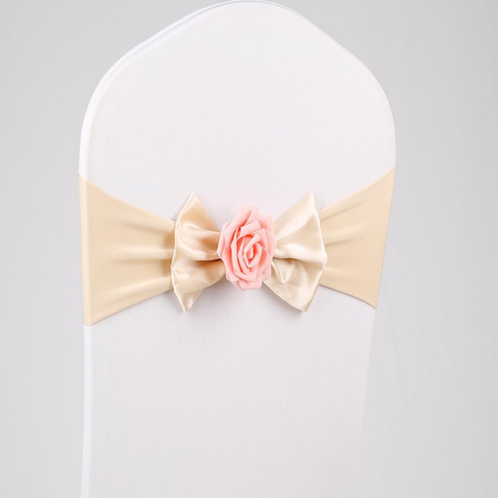 Stretch Chair Sashes Bow Knot Rose Flower Elastic Band Wedding Party Banquet Reception Hotel Event Decoration Chair Cover Sash