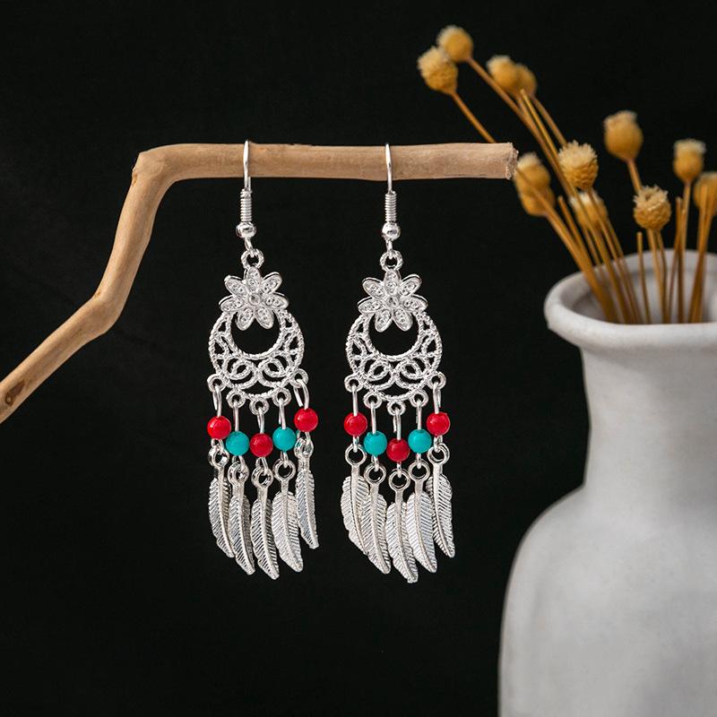 Ethnic Style Imitation Miao Silver Earrings, Colorful Long Fringed Chain Earrings, Hot-selling Earrings In Scenic Spots, Qinghe Jewelry Batches