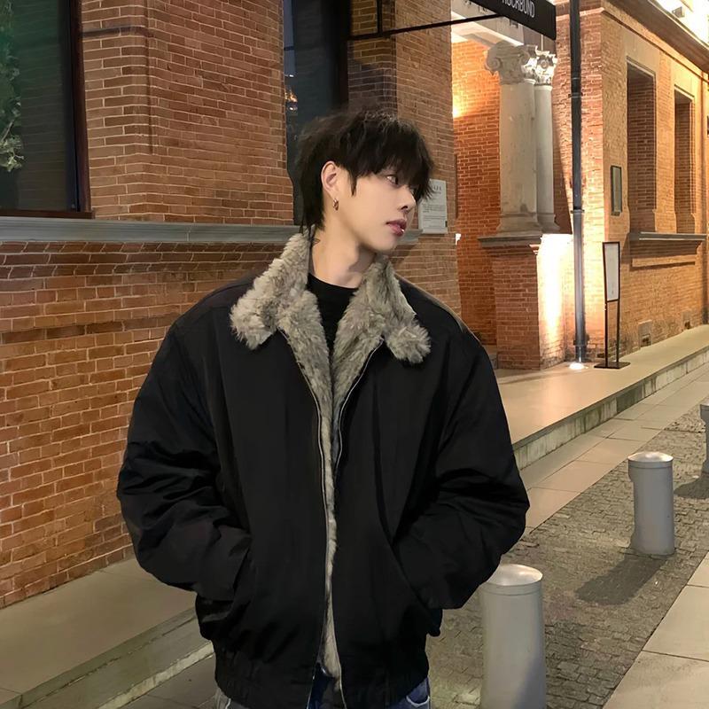 

Men s Heavyweight Black Canvas Jacket with Fur Collar and Cotton Padding 2XL чорний
