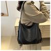 Large Capacity Vintage Style Faux Leather Bucket Bag Simple Solid Color Commuter Shoulder Crossbody Bag