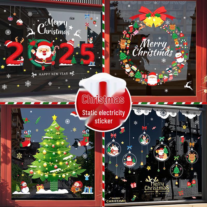 Christmas Static Cling Glass Stickers: Festive Room Decorations and Scene Arrangements.