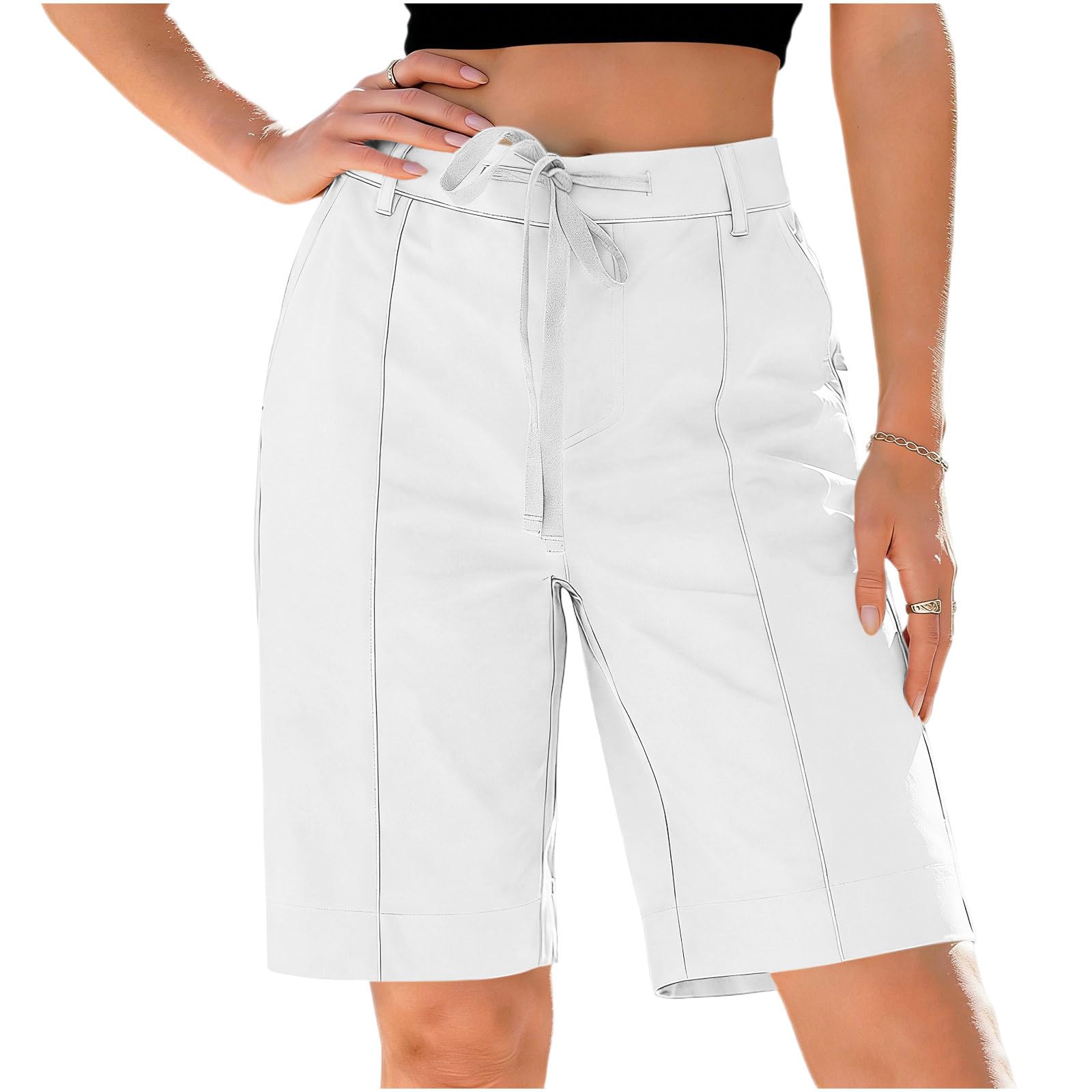 

Women s Knee Length Cargo Shorts,Casual High Waisted Drawstring Bermuda Shorts With Pockets For Summer Hiking Work XL білий