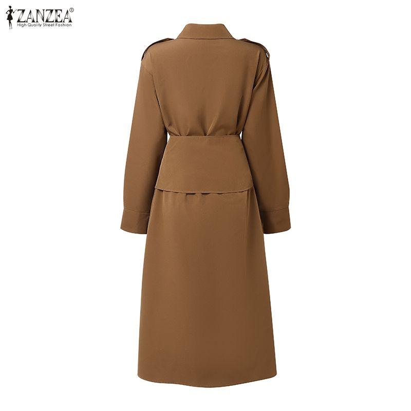 ZANZEA Women Casual Turn Down Collar Loose Long Sleeve Dress