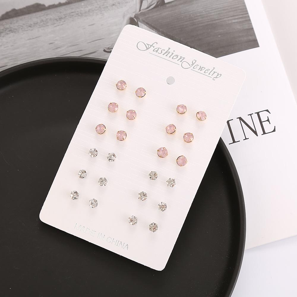 Elegant Colored Rhinestone Stud Earrings Set - 12 Pairs