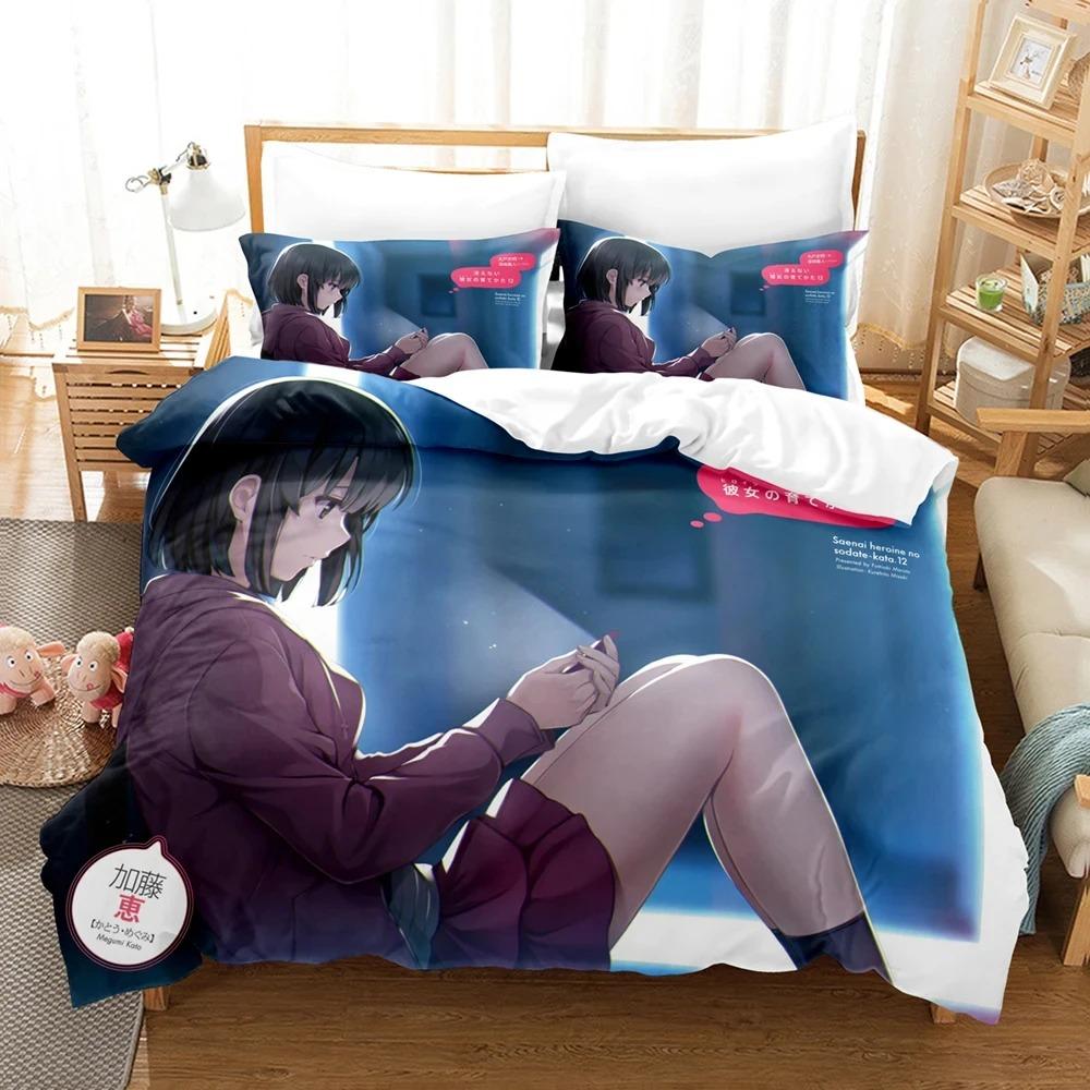 Anime Saekano Megumi Eriri Bedding Set Boys Girls Twin Queen Size Duvet Cover Pillowcase Bed Kids Adult Home Textileextile