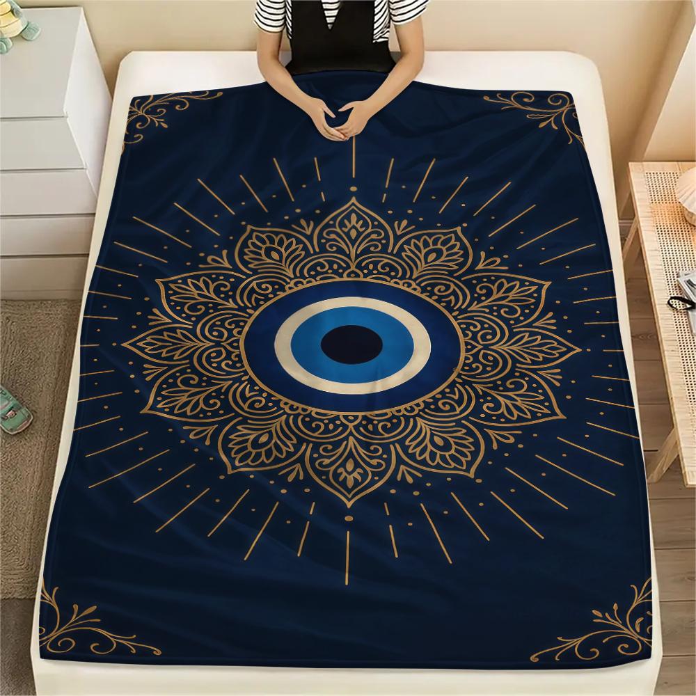 1PC Nazar Boncuğu Print Flannel Blanket, High quality All Seasons, Home Decor, Warmth and Comfort, Perfect for Christmas Gifts