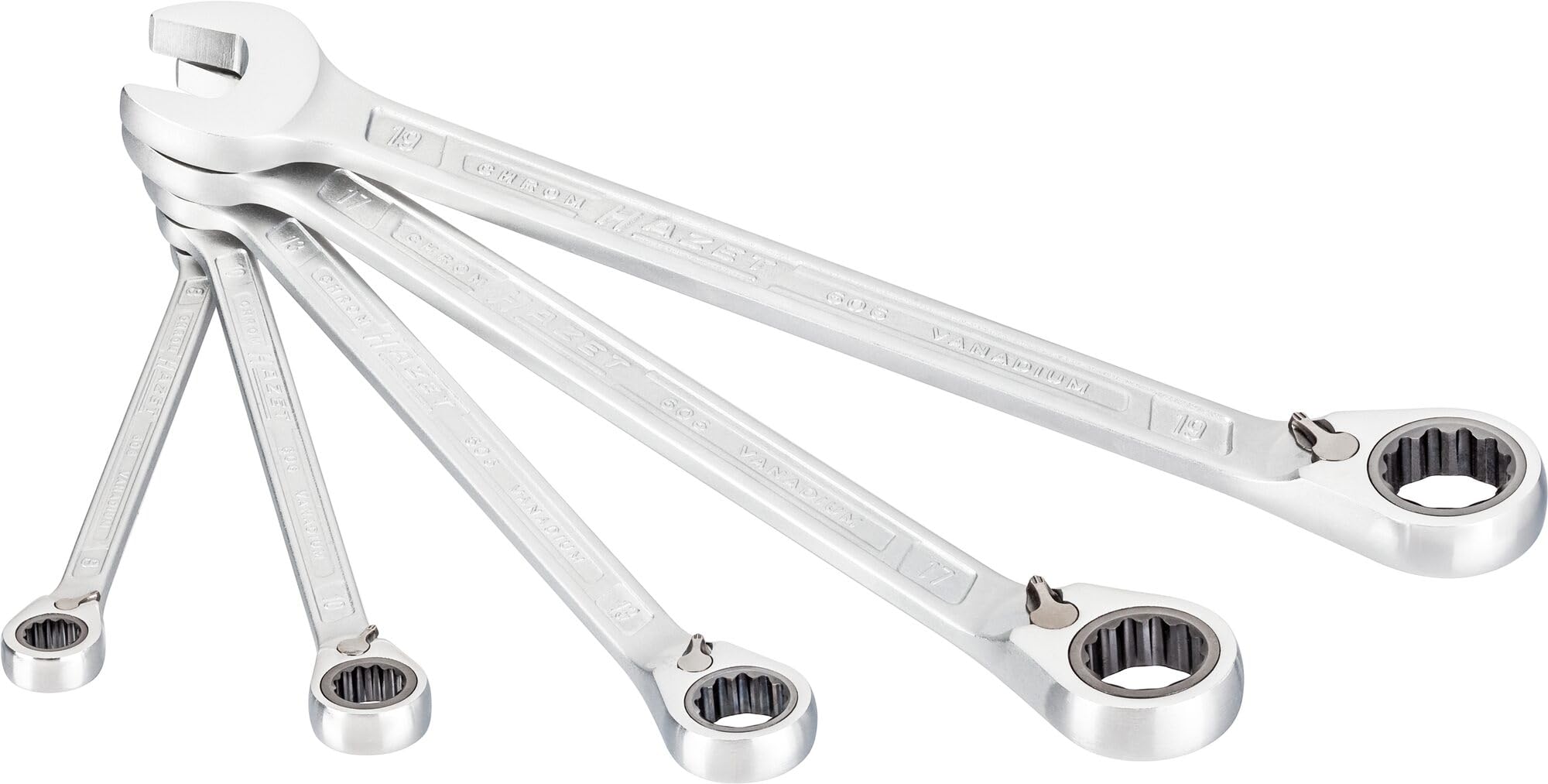 

HAZET Gear Wrench Set with 72 Ratchet Combination Open End for Automotive and Motorcycle Professional Made in Germany 606/5 Set, 5-Piece Gears,