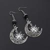 Bohemia Retro Silver Color Sun Hollowed-out Crescent Moon Five-pointed Star Pendant Dangle Earrings for Women Charm Jewelry Gift