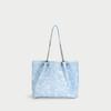 College Student Class Bag High-End Ink Blue Commuter Shoulder Bag Denim Pattern Chain Large Tote Bag for Women