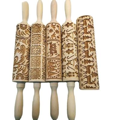 Rouleau à pâtisserie en bois sur le thème de Noël avec motifs Flocon de neige Pierre Élan pour Biscuit Fondant Gâteau Gaufrage Fabricant de biscuits de Noël