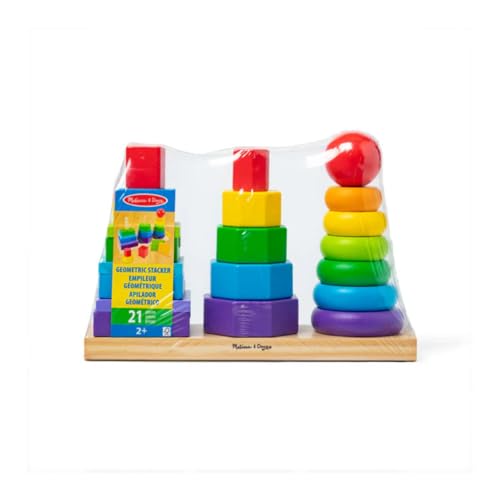 

Melissa & Doug Wooden Stacking Tower, 3 Types of Building Blocks, Authentic Product, 567
