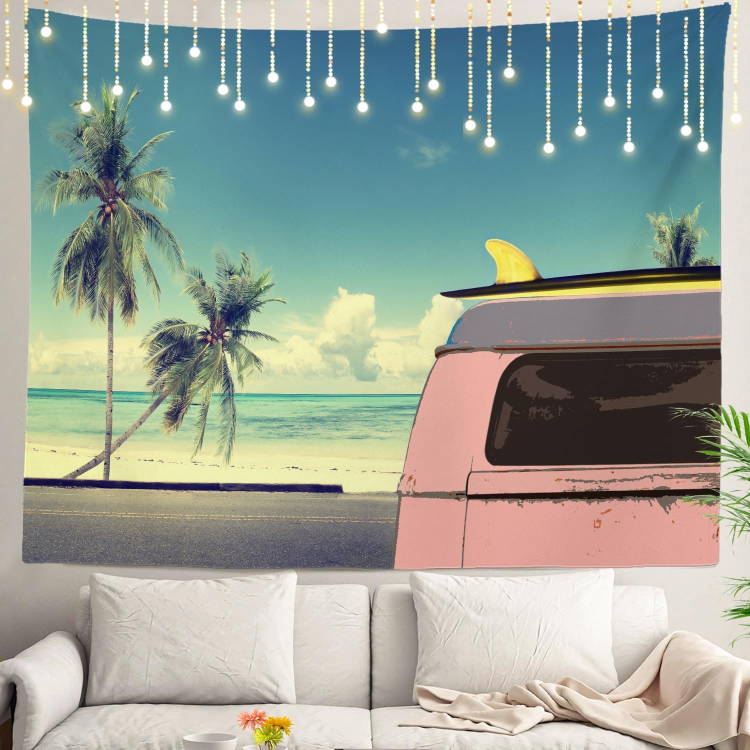

Coastal Van Life Tapestry Tropical Beach Surf Van Wall Art Boho Road Trip Decor for Bedroom Dorm Living Room 74x94cm(29x37in)