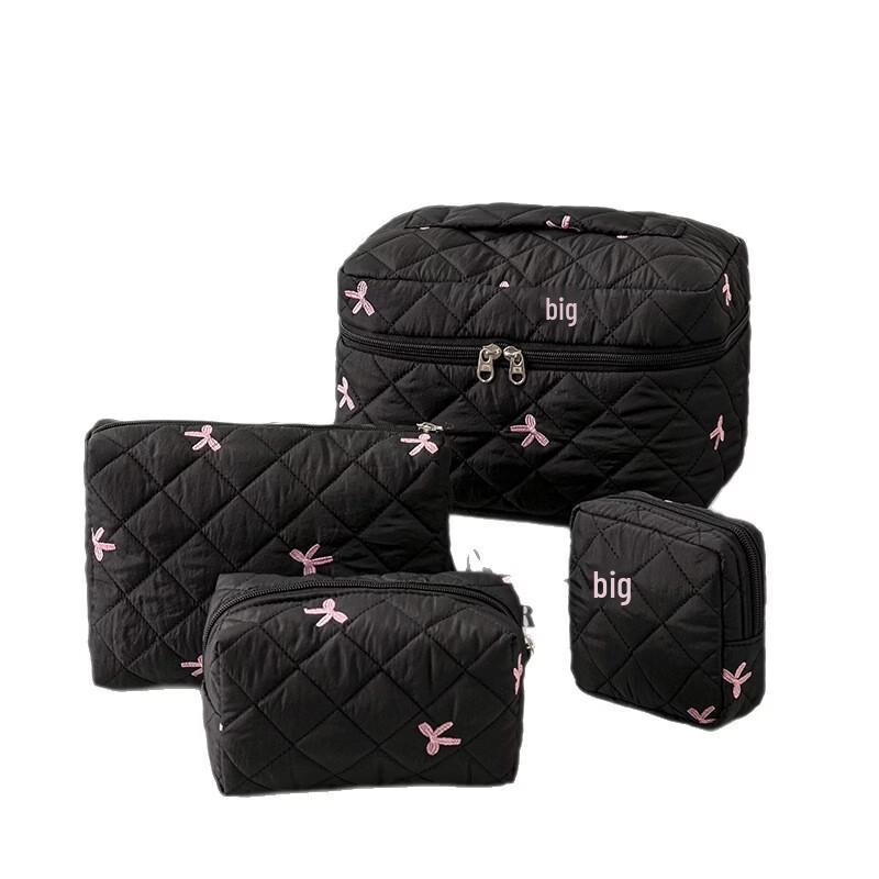 Quilted Bowknot Cosmetic & Wash Bag Travel Set