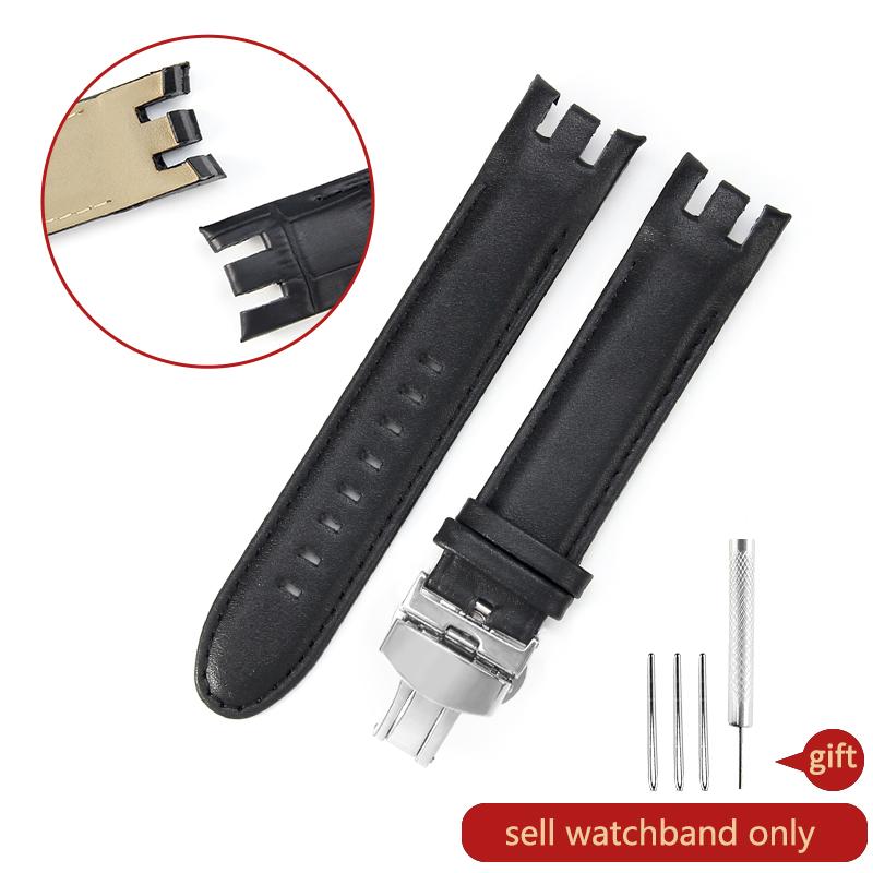 Dla Swatch Pasek do zegarka ze skóry naturalnej Męski Yrs403 412 402G Wodoodporny Odporny na pot Zakrzywione wycięcie Pasek do zegarka 21mm