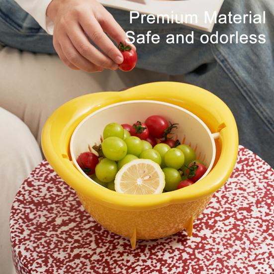 Vegetable Washing Basket Funny Large Capacity Strainer Double Layer Vegetable Fruit Colander Produce Basket Strainer for Rinsing Washing Berry