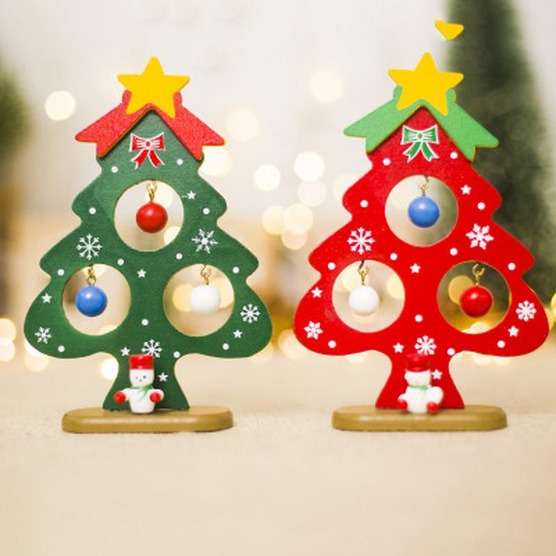 Mini Christmas Tree Desktop Decor Christmas Wooden Ornament Tabletop Card Festive Atmosphere Decor AVE