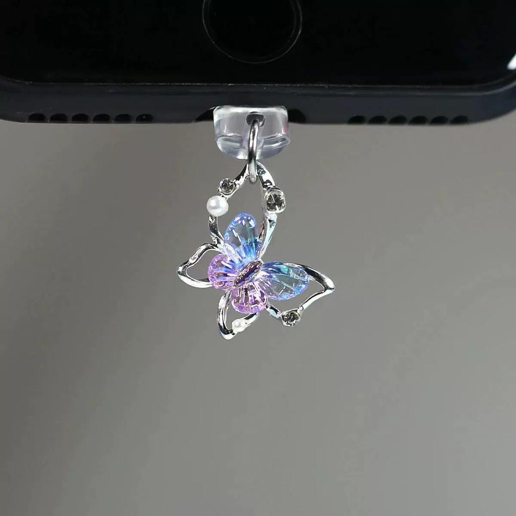 Strass Schmetterling Staubschutz Anhänger Schönheit Helle Perle Schmetterling Typ C Staubschutz für Damen Mode Handy Zubehör