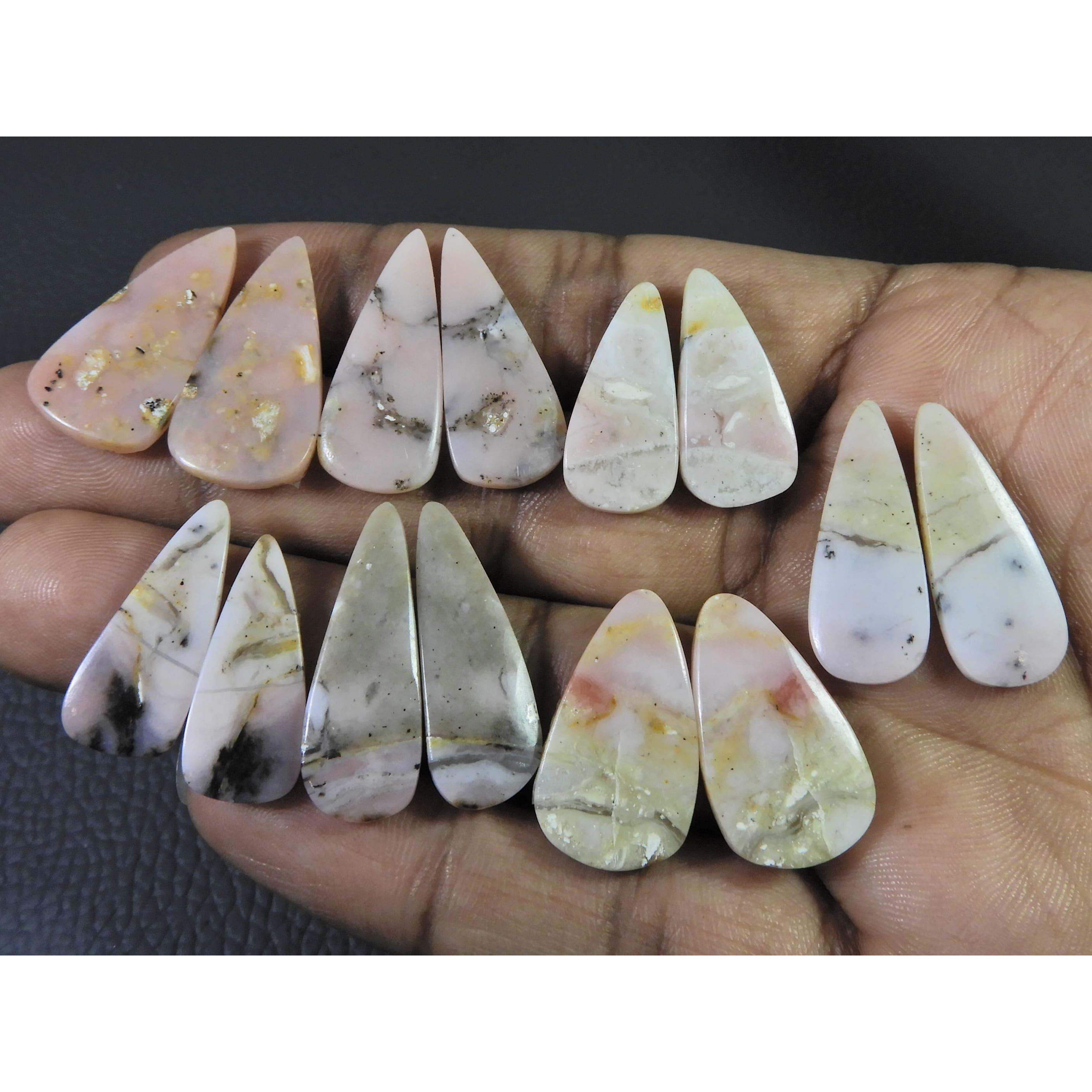 

119Cts. Natural Pink Opal Matched Pair Pear Cabochon Gemstone 7 Pair Lot C-450
