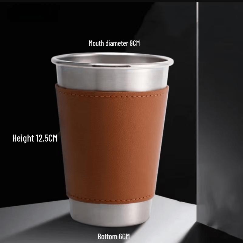 Shangqi 316 Stainless Steel Beer Mug & Leather Sleeve 2-Piece Set