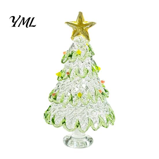 Decorative Christmas Collectibles Hand Blown Glass Tree Figurine, Mini Tabletop Seasonal Window Display Decor Xmas Ornament, Handmade Desktop Holiday