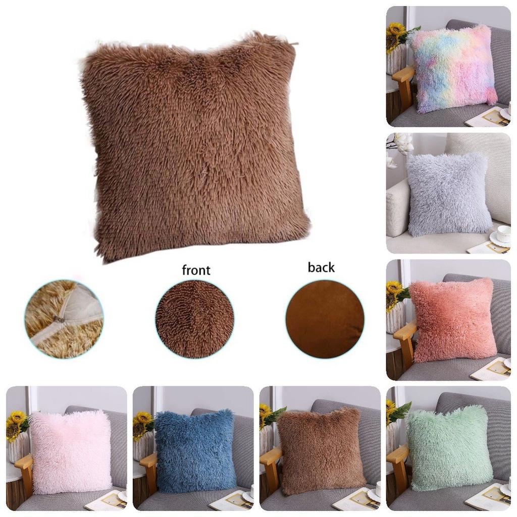 Square Fluffy Cushion Plush Pillow Covers Shaggy Scatter Sofa Pillowcase Decor
