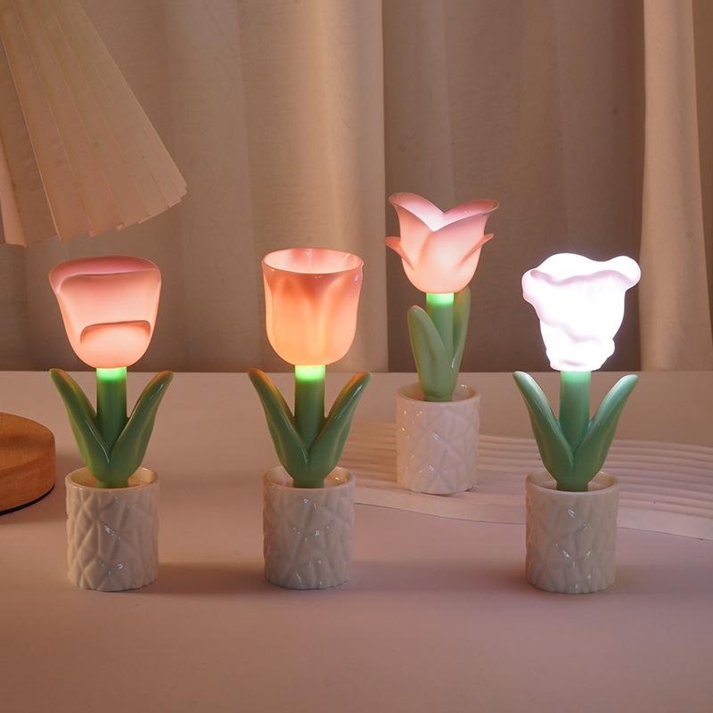Tulip Nightlight Bedside Lamp Desk Accessories Bedside Atmosphere Light Home Decoration Photo Props Birthday Decoration