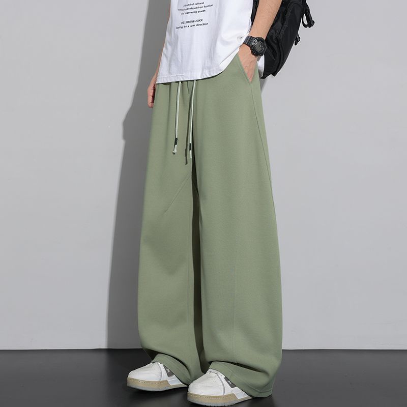 Summer new European, American and Japanese scimitar splicing loose gray straight wide-leg casual pants men's very light pants