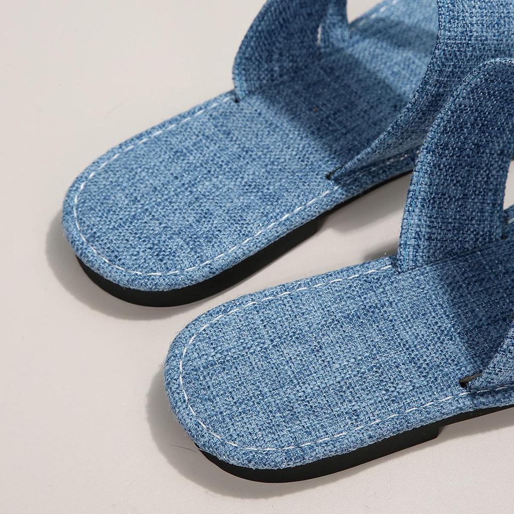2023 Spring/Summer Plus Size Women's Open-Toe Denim Slippers – Chic & Comfortable Flat Sandals