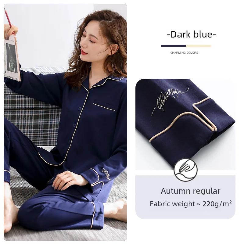 Ladies' 100% Cotton Long Sleeve Pajama Set Spring/autumn Thin Style Winter Warm Homewear Suit