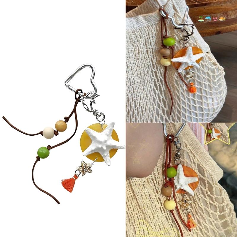 Starfishes Beaded Bag Charm With Rope And Resin Design Bag Pendant Travel Gift Fashion Accessories Keychain for Women