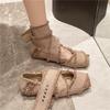 Damen Mary Jane Schuhe Canvas Flache Sohle Quadratische Zehenpartie Damenschuhe Kleid Ballett Riemen Schnalle Römisch Retro Neuheit Zapatillas De Mujer