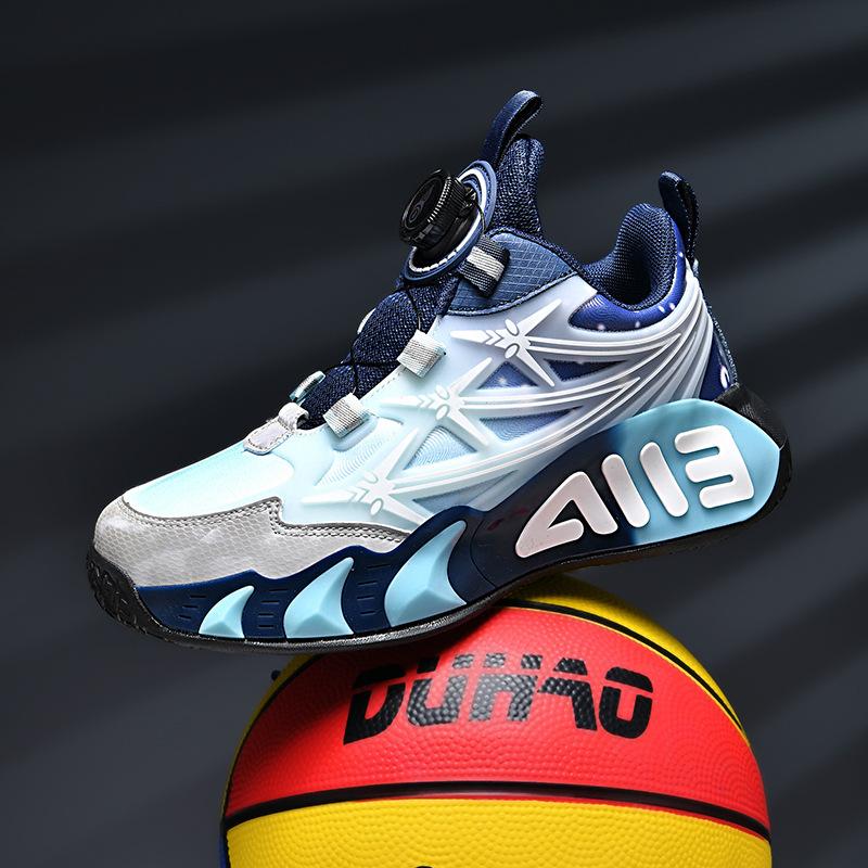 2025 New Spring Leather Children's Basketball Shoes Boys' Shoes Non-slip Sports Shoes Medium and Older Children's Wear-resistant Running Shoes