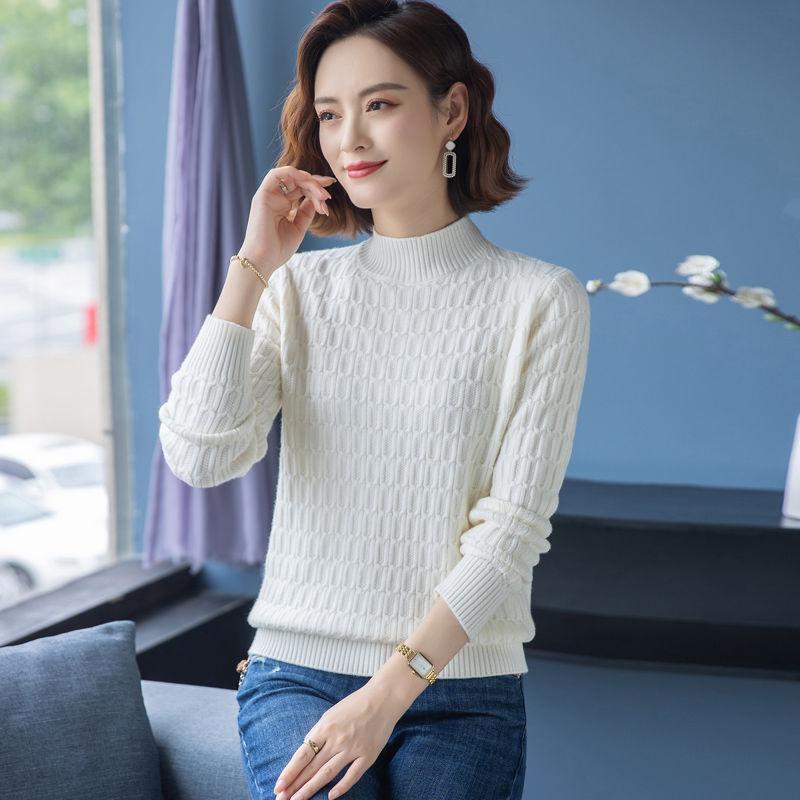 

Пуловер вязанной вязки в рубчик, повседневный однотонный свитер с воротником-стойкой и длинными рукавами на осень и зиму, женская одежда L белый