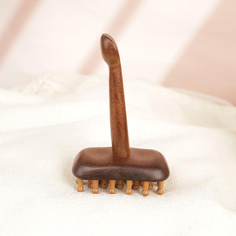 1Pcs Portable Sandalwood Gua Sha Massage Brush Wooden Tool for Meridian Therapy On Head, Neck, Abdomen, Legs, and Body