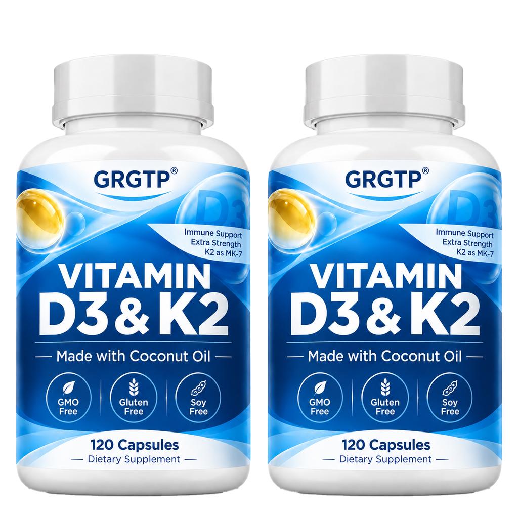 Coconut Oil-Based, Vitamin D3 & K2 Complex Capsules, Daily Support, Dietary Supplement