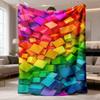 2026 Latest Flannel Blanket Rainbow Gradient Cubes Flannel Throw Blanket Soft AntiWrinkle AllSeason Cozy Contemporary Design for Home Decor, Travel Ho
