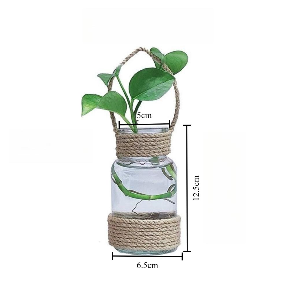 Vintage Nordic Hydroponics Glass Vase Country Style Handmade Hemp Rope Vase for Home Office Restaurant Decorative Plants Fresh
