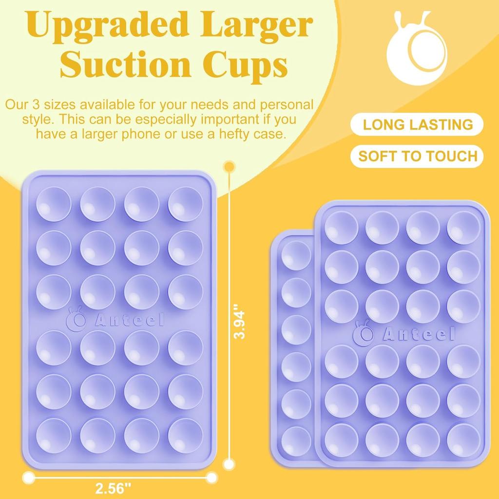 Anteel MAX-Sized Silicone Suction Phone Case Adhesive Mount, Durable, Hands-Free Sticky Phone Holder, Upgraded Thickened and Enhanced Suction Power