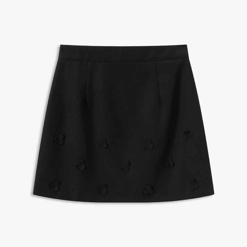 French Style Three-Dimensional Flower Decoration 2 Colors High Waist Slim Looking A- line Skirt Women's Spring and Summer All-Match Short Skirt XQ