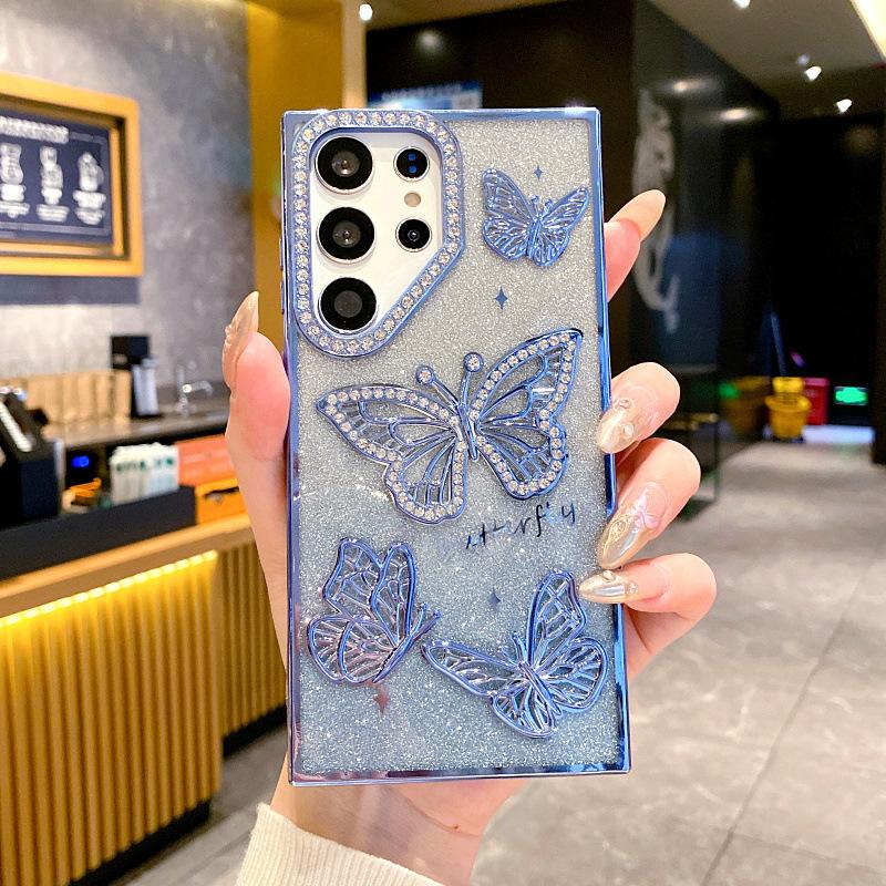 Applicable To Samsung S25ultra Mobile Phone Case Three-dimensional Point Drill Butterfly A26 Flash Drill Gradient S24 Electroplating Anti Fall