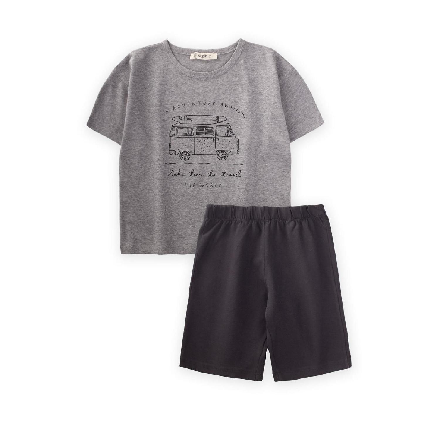 

Базовый костюм-капри с принтом Carvan для детей 2–7 лет, серый меланж 24-36 Ay синий